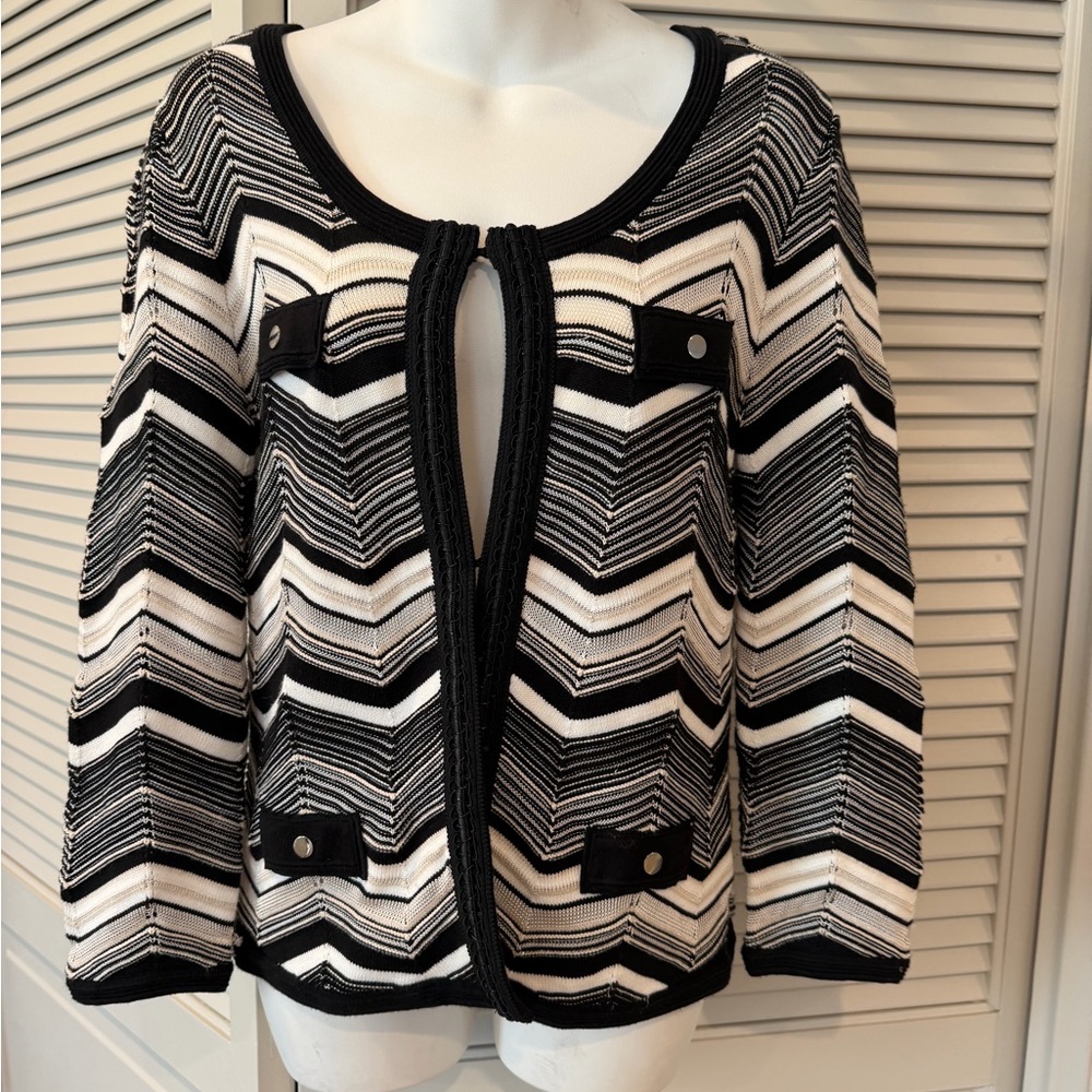 White House Black Market Black and White Striped Knit Cardigan